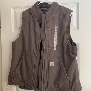 Womens Dark Brown Carhartt Duck Sherpa Lined Vest Size L